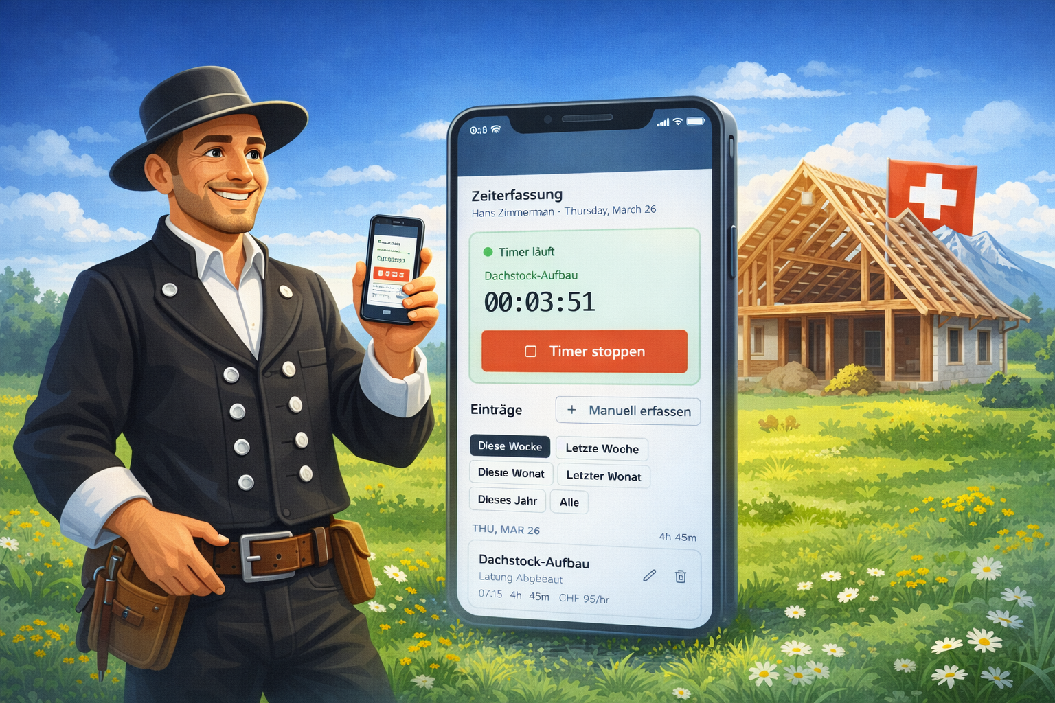 Zimmermann mit timekube App